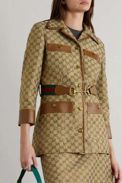 GUCCI Aria Jacke Aus Canvas Aus Einer Baumwollmischung Mit Jacquard-Muster, Lederbesätzen Und Gürtel ,Camel 8 GUCCI Aria Jacke Aus Canvas Aus Einer Baumwollmischung Mit Jacquard-Muster, Lederbesätzen Und Gürtel ,Camel -Offizielle GUCCI Website w920 q60 919