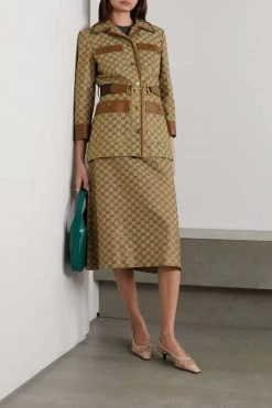 GUCCI Aria Jacke Aus Canvas Aus Einer Baumwollmischung Mit Jacquard-Muster, Lederbesätzen Und Gürtel ,Camel 11 GUCCI Aria Jacke Aus Canvas Aus Einer Baumwollmischung Mit Jacquard-Muster, Lederbesätzen Und Gürtel ,Camel -Offizielle GUCCI Website w920 q60 922