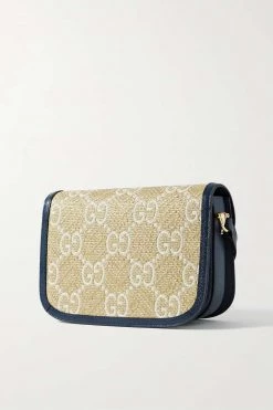 GUCCI Horsebit 1955 Schultertasche Aus Raffiabast Mit Lederbesätzen ,Blau -Offizielle GUCCI Website w920 q60 93