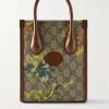 GUCCI Mini Tote Aus Beschichtetem Canvas Mit Print Und Lederbesätzen ,Braun