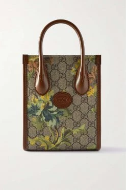 GUCCI Mini Tote Aus Beschichtetem Canvas Mit Print Und Lederbesätzen ,Braun