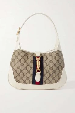 GUCCI Jackie 1961 Kleine Schultertasche Aus Beschichtetem Canvas Und Leder Mit Webband ,Weiß