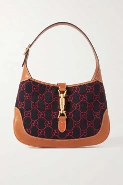 GUCCI Jackie 1961 Kleine Schultertasche Aus Woll-Jacquard Und Leder ,Blau