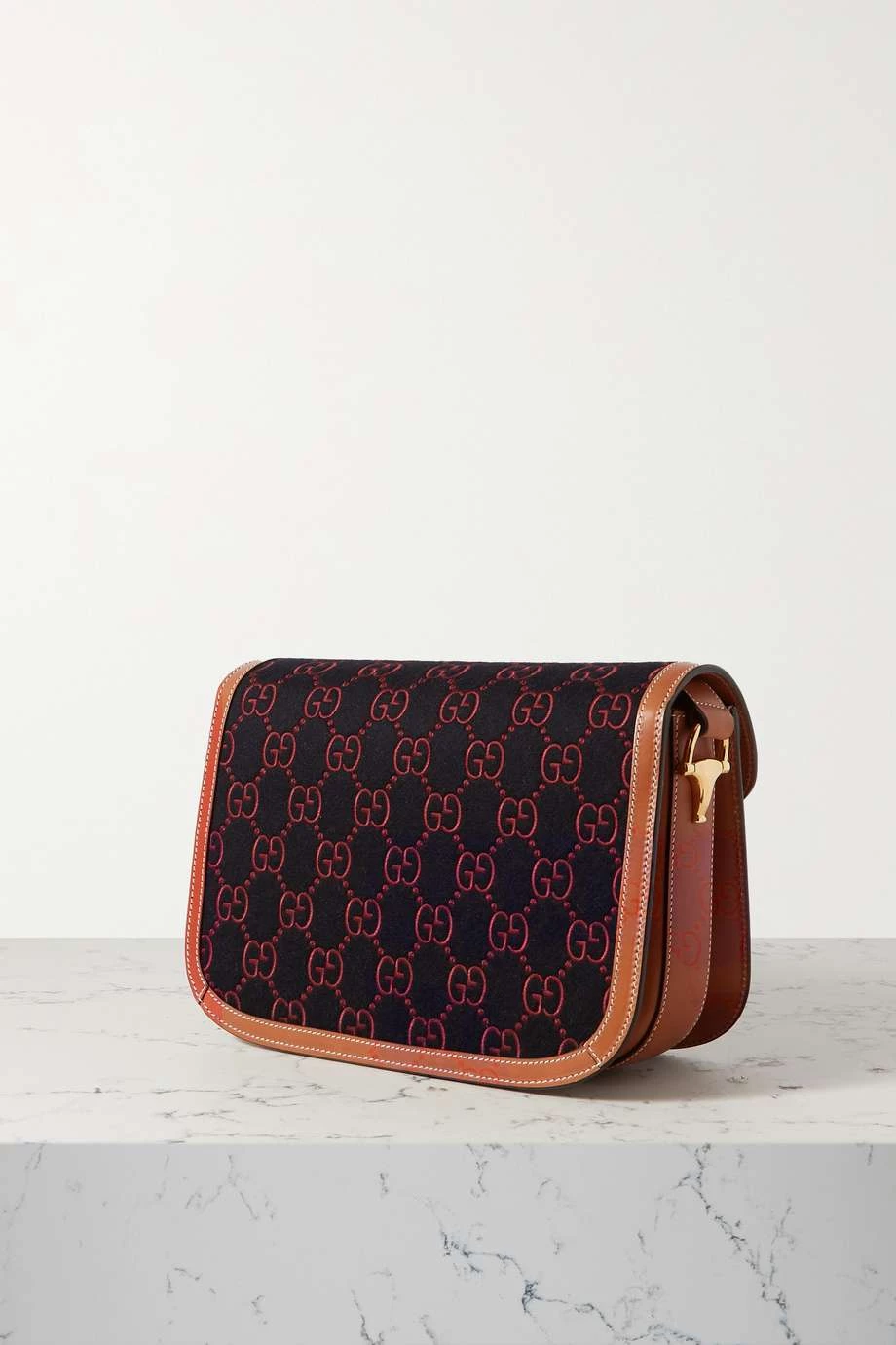 GUCCI Horsebit 1955 Schultertasche Aus Woll-Jacquard Mit Lederbesätzen ,Blau 3 GUCCI Horsebit 1955 Schultertasche Aus Woll-Jacquard Mit Lederbesätzen ,Blau – Bild 3