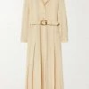 GUCCI Hemdblusenkleid Aus Glänzender Faille Mit Falten Und Gürtel ,Creme
